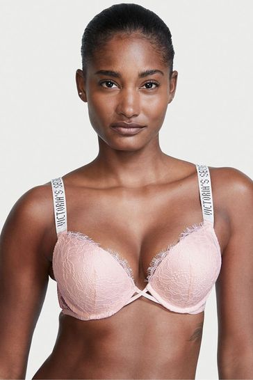 victoria's Secret pink pushup bra size 38B Shine Straps VS Deep